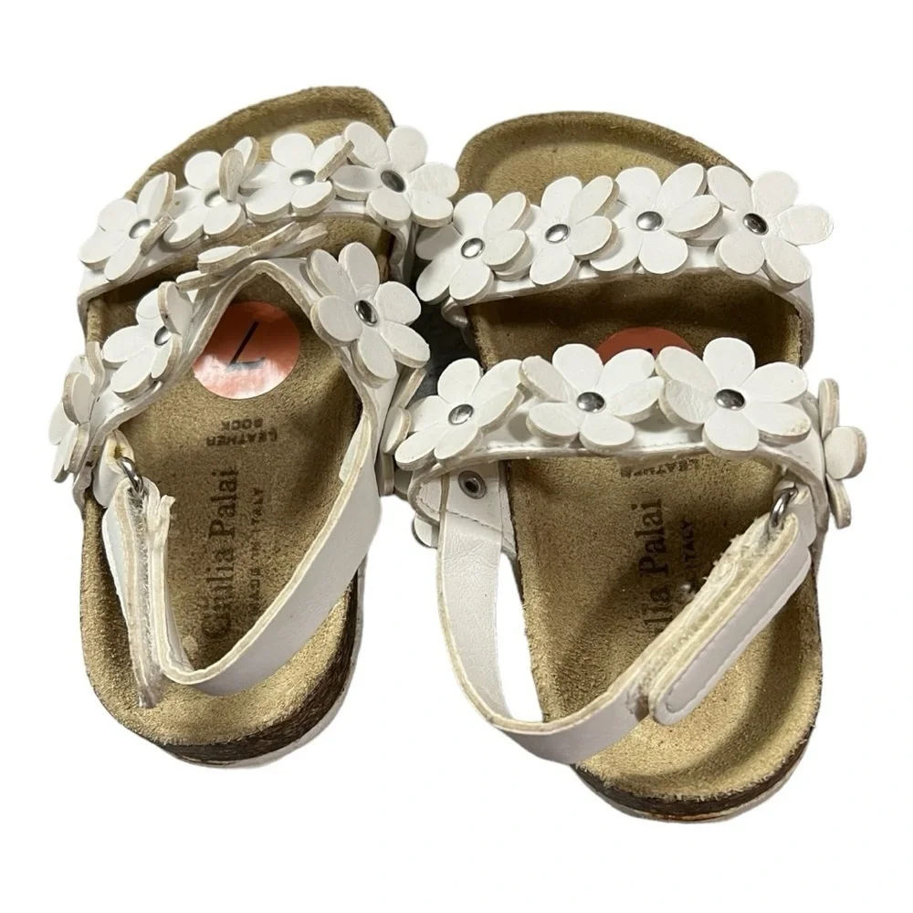 Giulia Palai White Floral Leather/Cork Sandals Size 7 Toddler